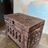 Vintage Carved Teakwood Trunk From India 24"W x 14"D x 18"T