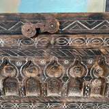 Vintage Carved Teakwood Trunk From India 24"W x 14"D x 18"T