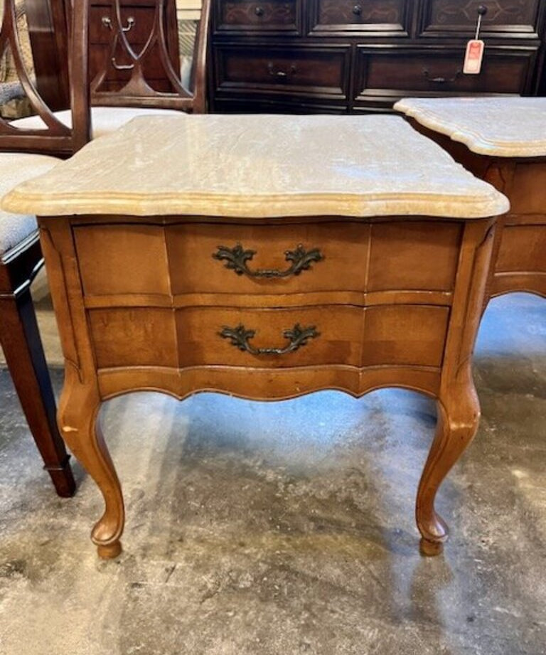 Pair of Vintage Prince Howard Marble Top Nightstands / End Tables 22"W x 26"D x 21.5"T