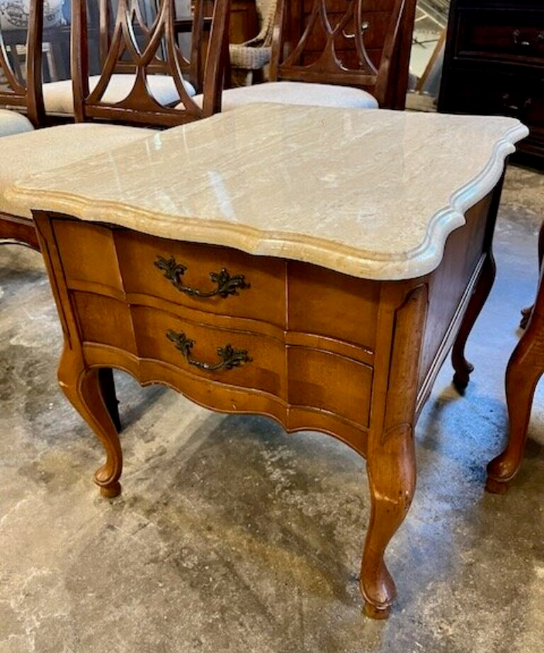 Pair of Vintage Prince Howard Marble Top Nightstands / End Tables 22"W x 26"D x 21.5"T