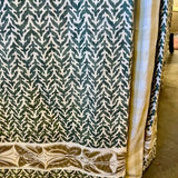 Custom Skirted Table w/ Glass Top 46"Diam x 31"T (Fabrics: Namasay, Chelsea Textiles and Schumacher Trim)