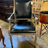 French Style Arm Chair With Black Leather 23"W x 19"D x 39.5"T