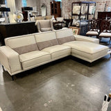 Italian Sectional Sofa In Cream Leather By Gamma Italy 117"L x 36"D x 31"H x 64"D Chaise