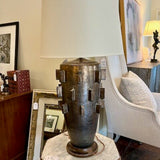 Large Brutalist Style Lamp In Bronze Finish 35"Tall to Finial/ Shade Diam 16"