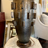 Large Brutalist Style Lamp In Bronze Finish 35"Tall to Finial/ Shade Diam 16"