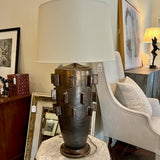 Large Brutalist Style Lamp In Bronze Finish 35"Tall to Finial/ Shade Diam 16"