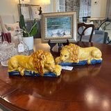 Pair of Antique Italian Earthenware Lions 17" W X 5"D X 6" H
