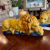Pair of Antique Italian Earthenware Lions 17" W X 5"D X 6" H