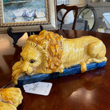 Pair of Antique Italian Earthenware Lions 17" W X 5"D X 6" H