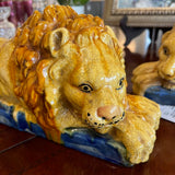 Pair of Antique Italian Earthenware Lions 17" W X 5"D X 6" H