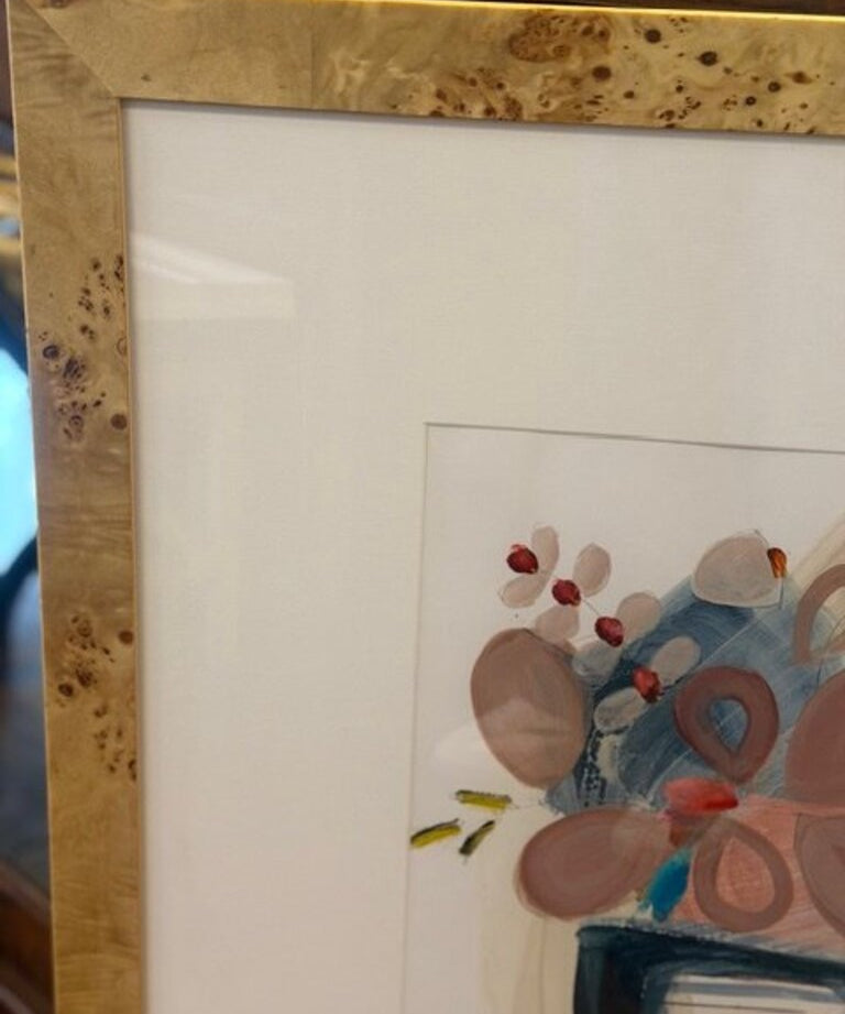 Original, Signed Colleen Leach Art 2 in Burled Frame 31"T x 23"W