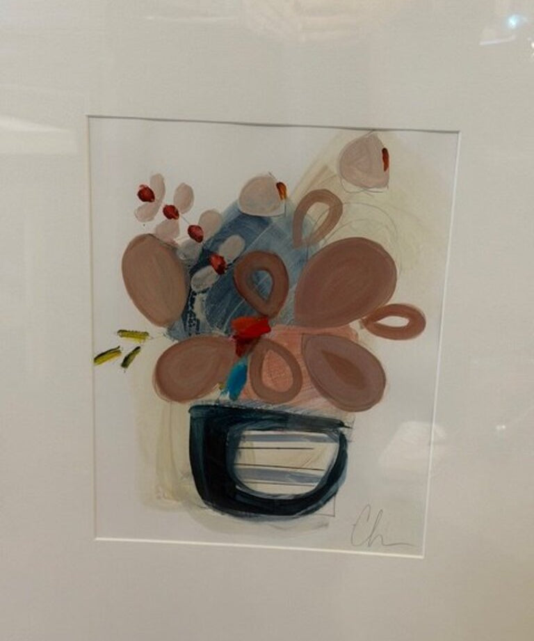 Original, Signed Colleen Leach Art 2 in Burled Frame 31"T x 23"W