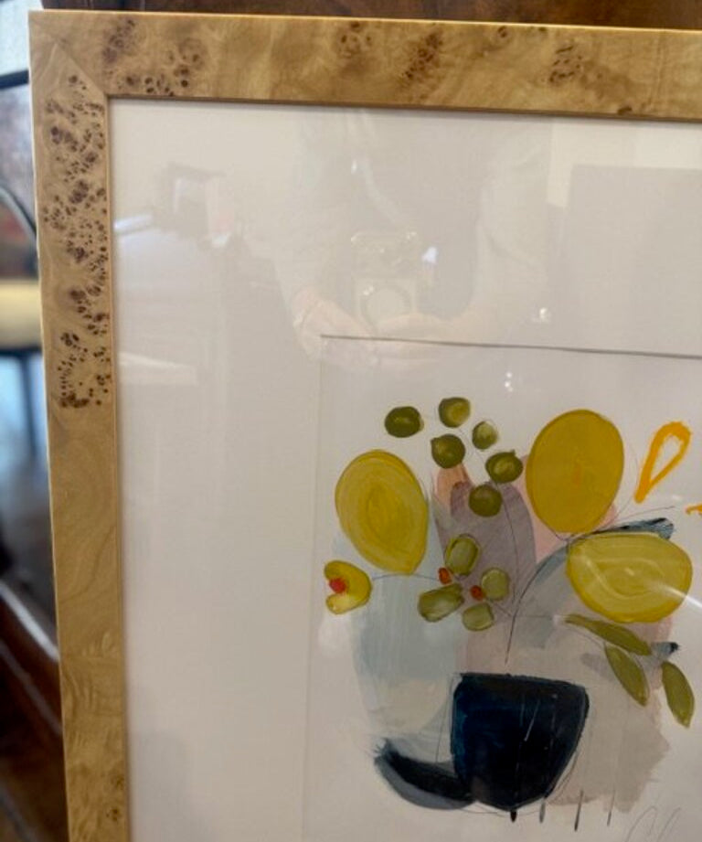 Original, Signed Colleen Leach Art 3 in Burled Frame 31"T x 23"W