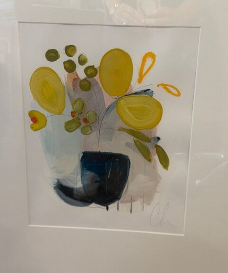 Original, Signed Colleen Leach Art 3 in Burled Frame 31"T x 23"W