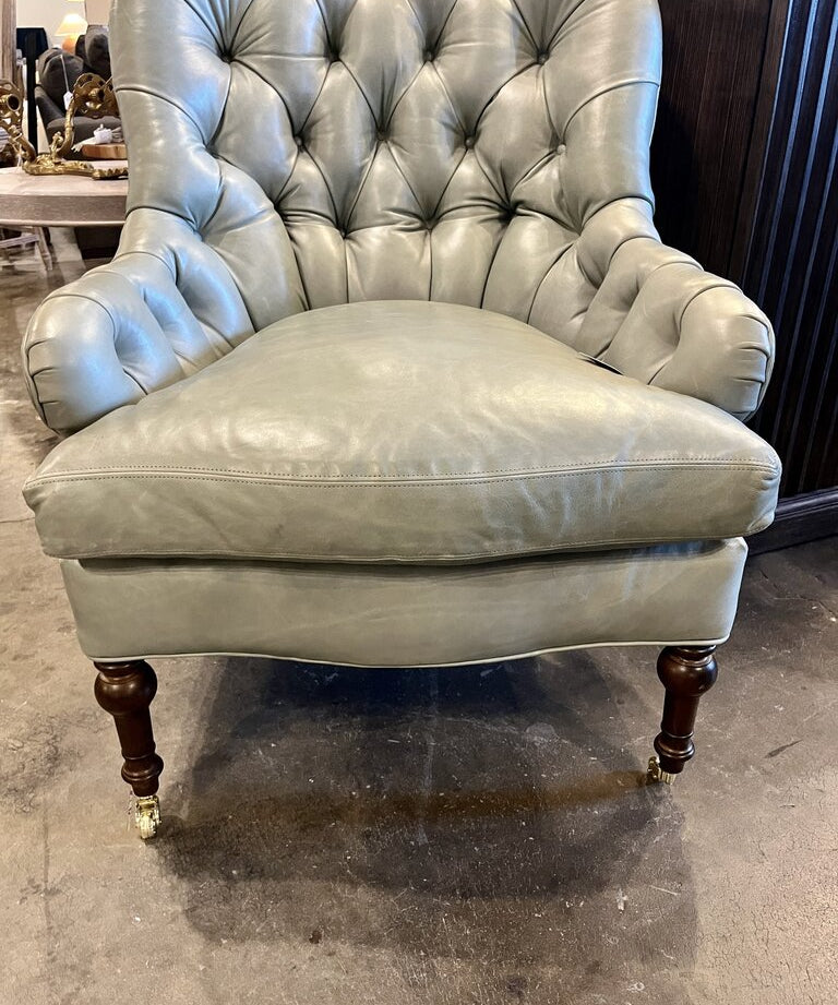 NEW Acquisitions Elliot Tufted Chair In Mont Blanc Storm Leather 28.5"W x 22"D x 41.5"H