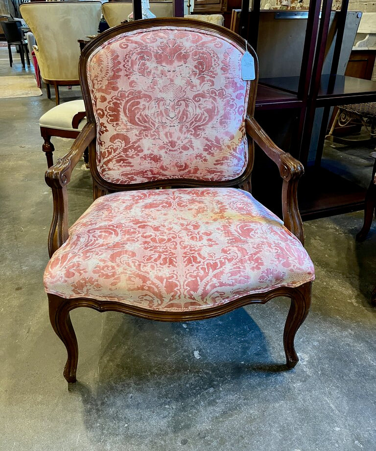 Pink Damask French Bergere Chair 27" W X 21" D X 37" T