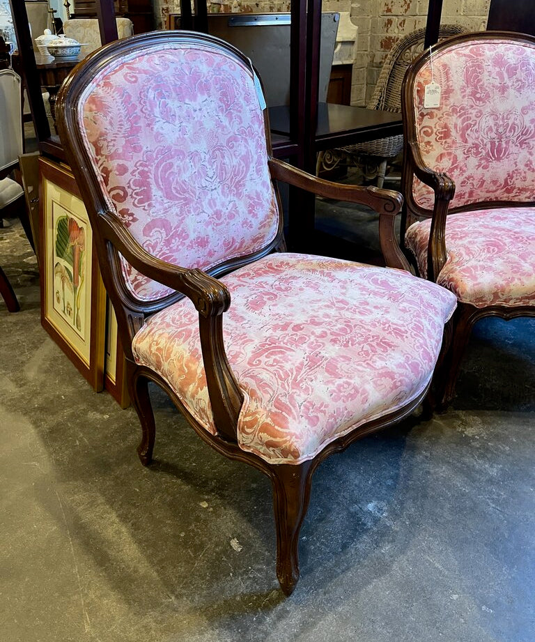 Pink Damask French Bergere Chair 27" W X 21" D X 37" T