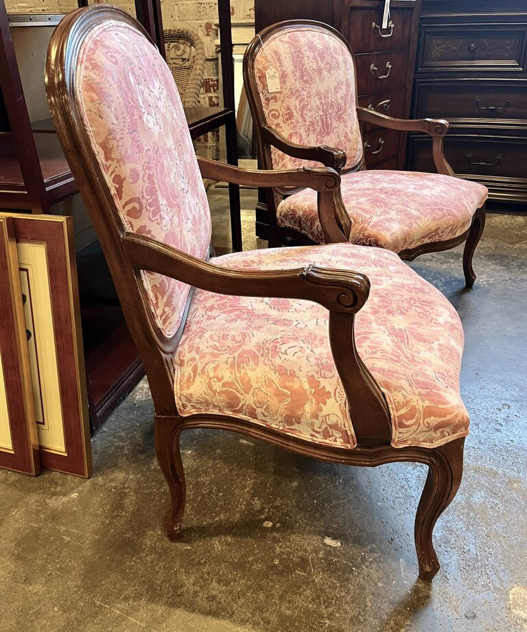 Pink Damask French Bergere Chair 27" W X 21" D X 37" T