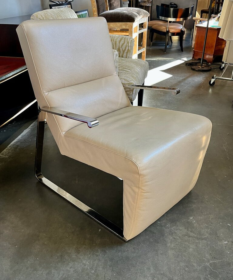 Bernhardt Leather And Chrome Armchair 23"W x 29"D x 35"T
