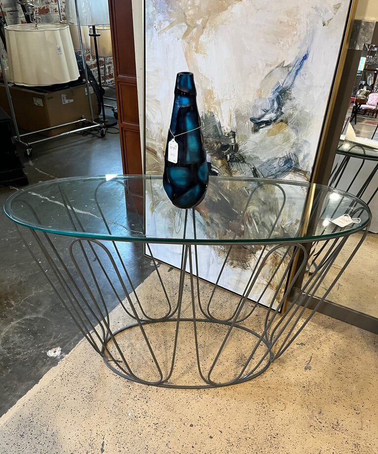 Iron And Glass Top Console Table 51.5"L x 18.5"D x 33"T