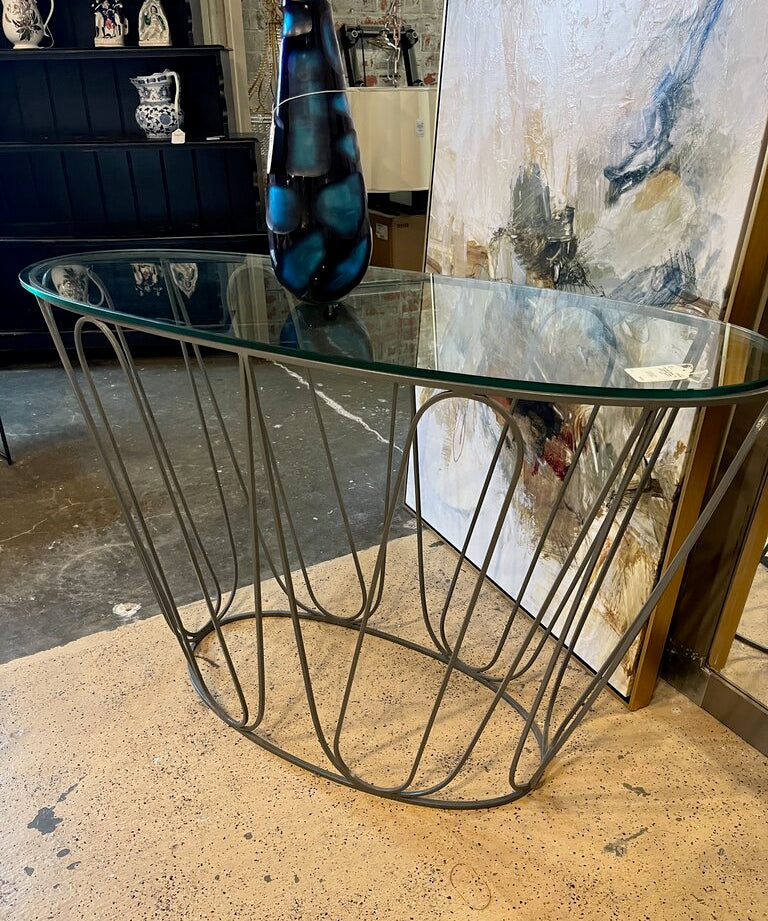 Iron And Glass Top Console Table 51.5"L x 18.5"D x 33"T
