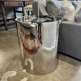 Jonathan Adler Alphaville Chrome Side Table With Mirrored Top 22" diam x 25"T