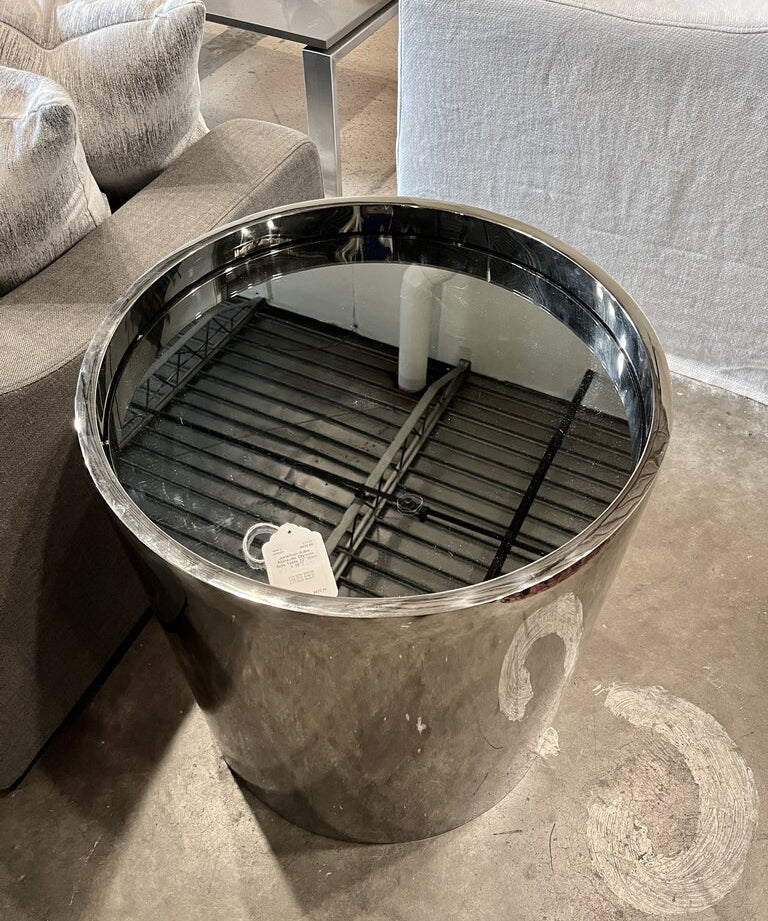 Jonathan Adler Alphaville Chrome Side Table With Mirrored Top 22" diam x 25"T