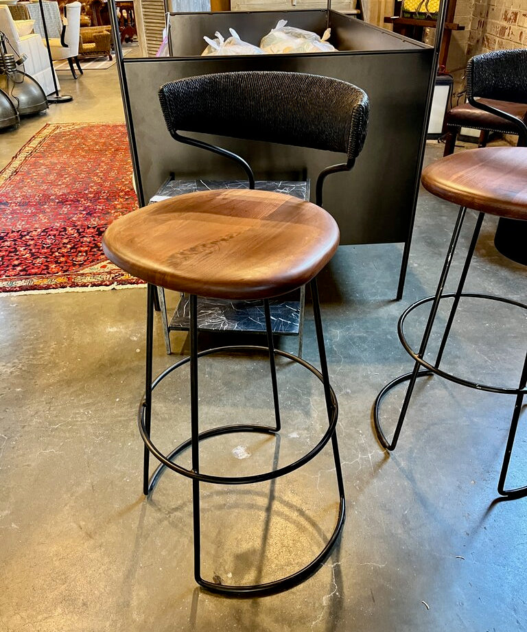 Set of Four McGuire Danish Cord Swivel Bar Stools (As Is) 16"W x 16"D x 38"T x 30" Seat Height