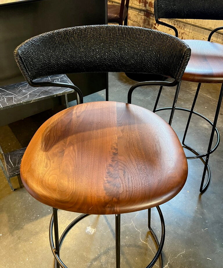 Set of Four McGuire Danish Cord Swivel Bar Stools (As Is) 16"W x 16"D x 38"T x 30" Seat Height