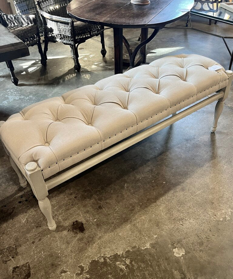 Painted Bench w/ Tufted Seat 51"L x 16"D x 19"T