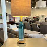 Uttermost Blue Glass Table Lamp w/ Brown Square Shade 31"T to Finial