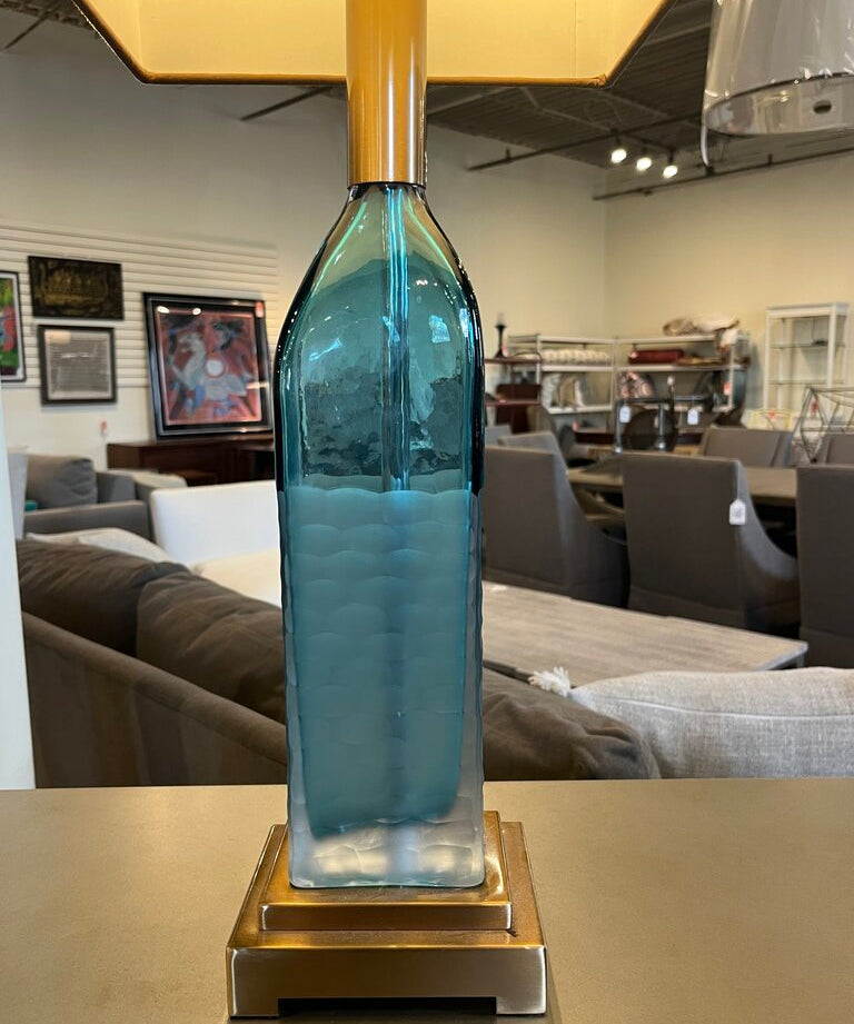 Uttermost Blue Glass Table Lamp w/ Brown Square Shade 31"T to Finial