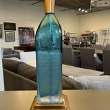 Uttermost Blue Glass Table Lamp w/ Brown Square Shade 31"T to Finial