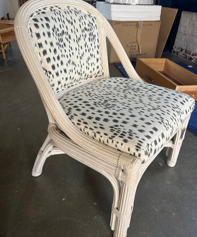 Palm Beach Rattan Chair with Brunschwig & Fils Les Touches Fabric 22" W X 20 " D X 31" T