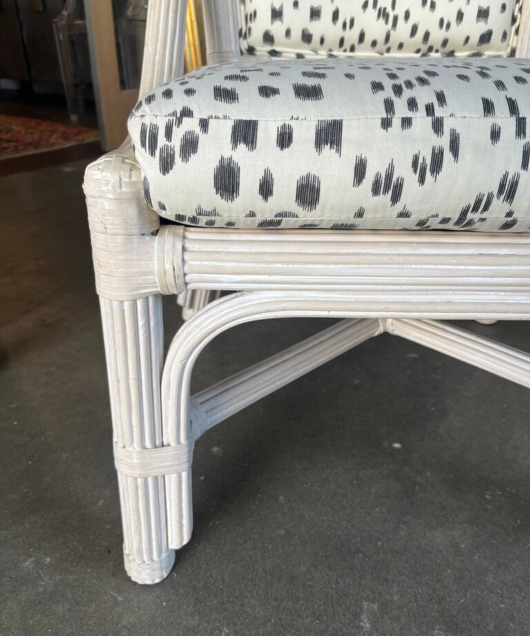 Palm Beach Rattan Chair with Brunschwig & Fils Les Touches Fabric 22" W X 20 " D X 31" T