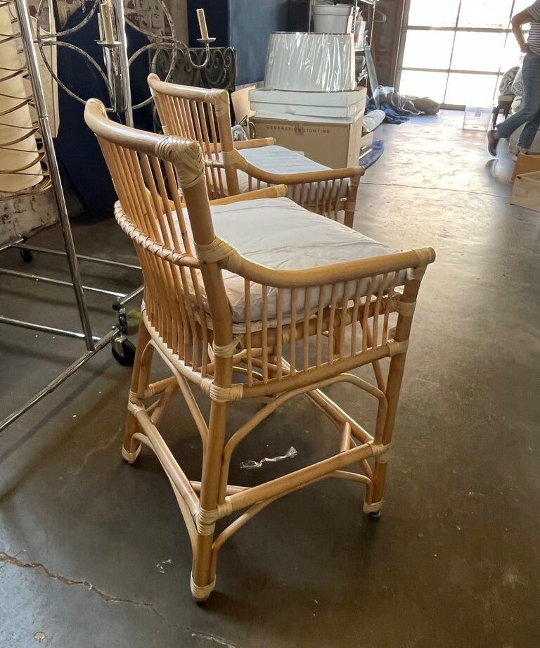 Pair Rattan Counter Stools 21.5 W X 19 D X 37.5 T