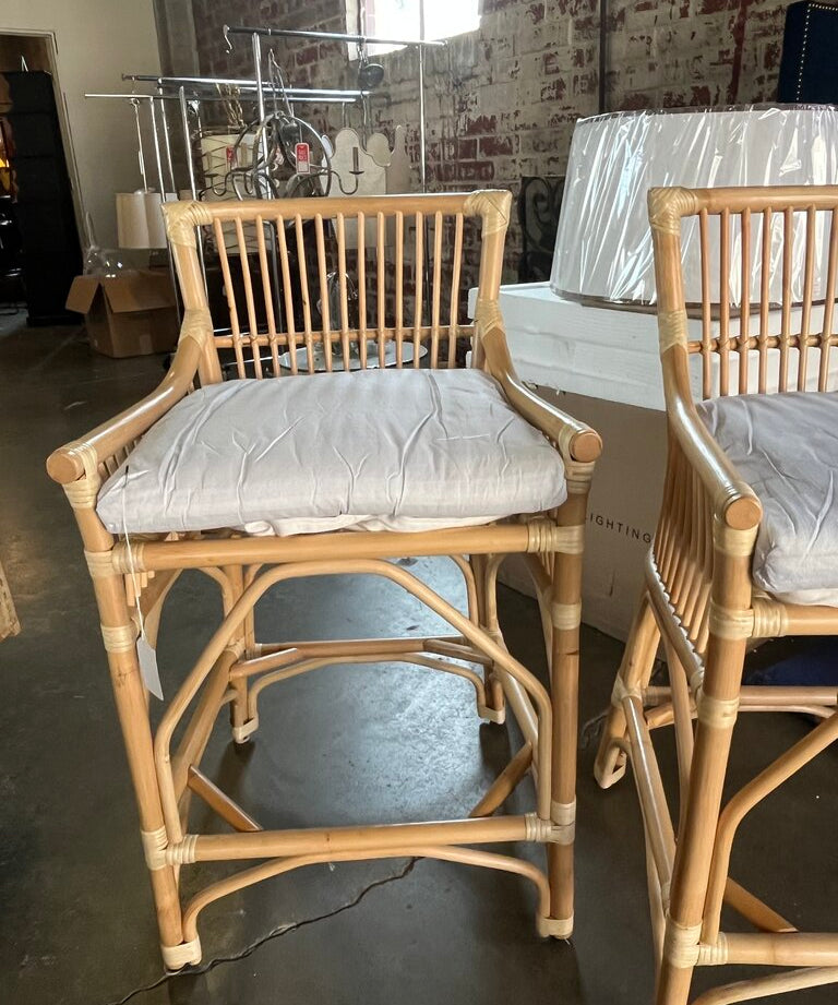 Pair Rattan Counter Stools 21.5 W X 19 D X 37.5 T