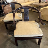 Pair Of Vintage James Mont Style Asian Horseshoe Chairs 28.5"W x 22"D x 30"T