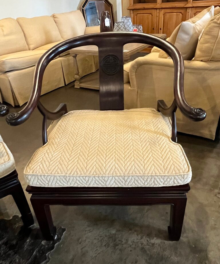 Pair Of Vintage James Mont Style Asian Horseshoe Chairs 28.5"W x 22"D x 30"T