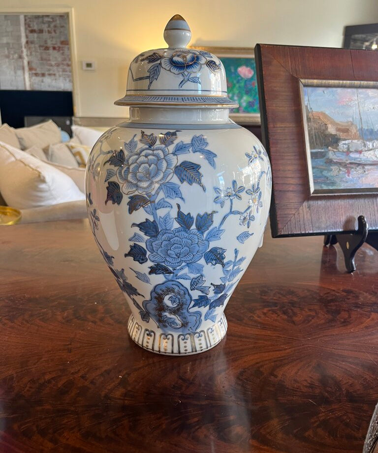 Andrea by Sadek Blue and White Porcelain Ginger Jar