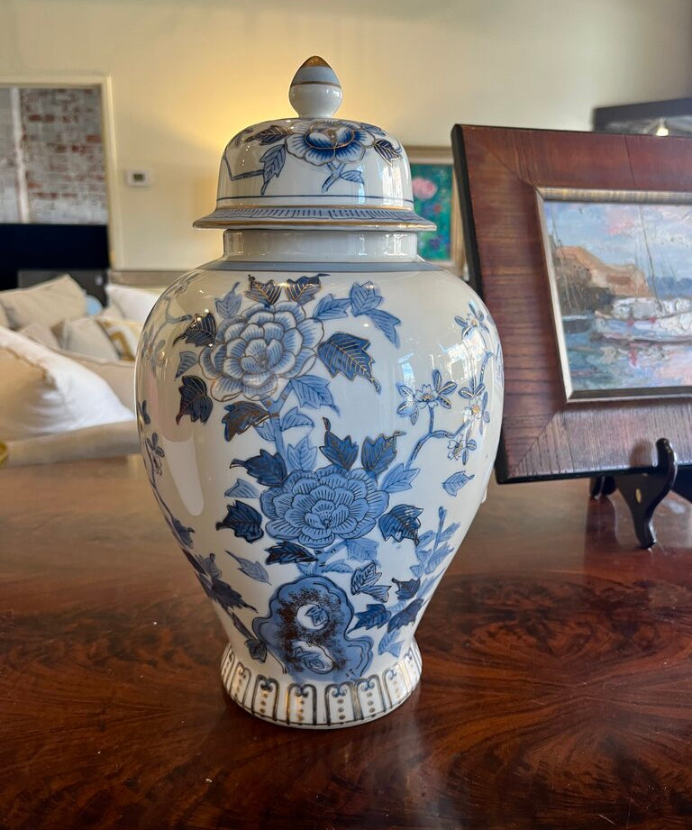 Andrea by Sadek Blue and White Porcelain Ginger Jar