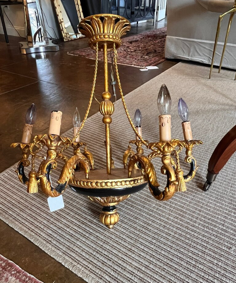 Antique Gold Gilt Chandelier 24"Diam to 28"T Fixture