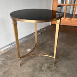 Round Accent Table With Gold Finish And Polished Black Slate Top 22"Diam x 25.5"T