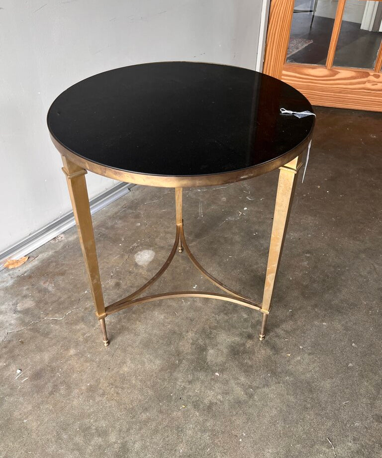Round Accent Table With Gold Finish And Polished Black Slate Top 22"Diam x 25.5"T