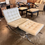 Ca.1980's Knoll Mies Van Der Rohe Barcelona Chair And Ottoman In Cream Leather 29.5"W x 30"D x 30.5"H / ottoman 24.5"W x 22"D x 15"H