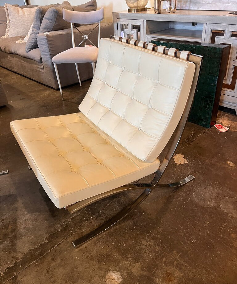 Ca.1980's Knoll Mies Van Der Rohe Barcelona Chair And Ottoman In Cream Leather 29.5"W x 30"D x 30.5"H / ottoman 24.5"W x 22"D x 15"H