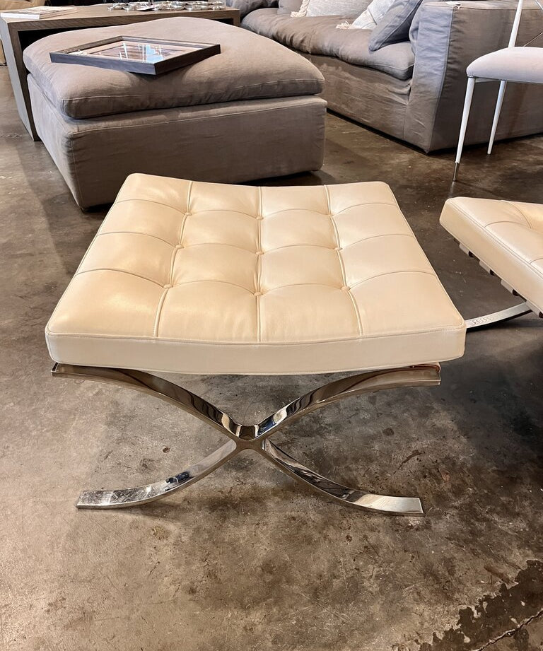 Ca.1980's Knoll Mies Van Der Rohe Barcelona Chair And Ottoman In Cream Leather 29.5"W x 30"D x 30.5"H / ottoman 24.5"W x 22"D x 15"H