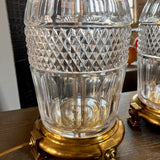Pair Of Large Vintage Paul Hanson Cut Glass And Brass Lamps (No Shades)