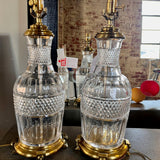 Pair Of Large Vintage Paul Hanson Cut Glass And Brass Lamps (No Shades)