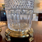 Pair Of Large Vintage Paul Hanson Cut Glass And Brass Lamps (No Shades)